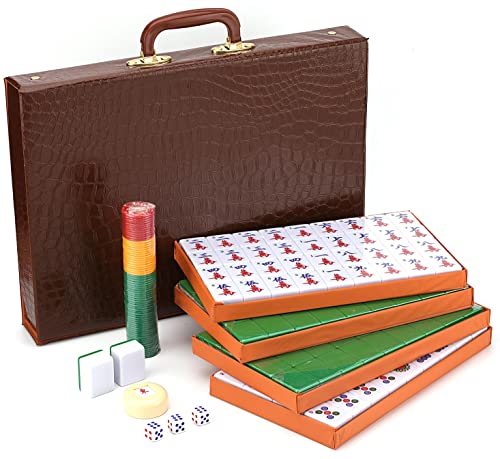 Mose Cafolo Chinese Mahjong Set X-Large 146 Numbered Melamine 1.5″ Large Size Tile with Carrying Travel Case, English Manual, Pro Complete Mahjong Game Set, (Majiang, Mah-Jongg, Maj Jongg, Ma Jong)
