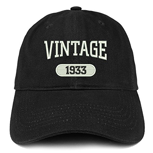 Trendy Apparel Shop Vintage 1933 Embroidered 90th Birthday Relaxed Fitting Cotton Cap – Black