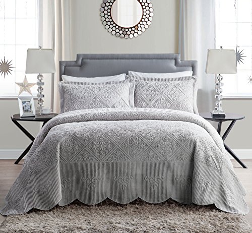 VCNY Home – King Quilt Set, 3-Piece Bedding with Matching Shams, Stylish Room Decor (Westland Grey, King)