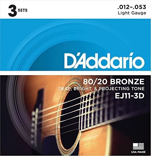 D’Addario EJ11-3D Acoustic Strings 80/20 Bronze 12-53 Light 3-Pack