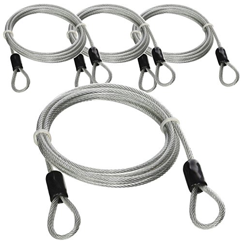 Lumintrail 4 Foot 3mm Braided Steel Coated Security Cable Luggage Lock Safety Cable Wire Double Loop (4 Pack)