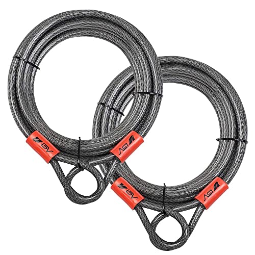BV 30FT Security Steel Cable with Double Loops, Thick Heavy Duty Braided Steel Flex Cable, Bike Lock Cable 3/8 Inch for U-Lock Padlock, Vinyl Wrap for Corrosion Protection (Set of 2)