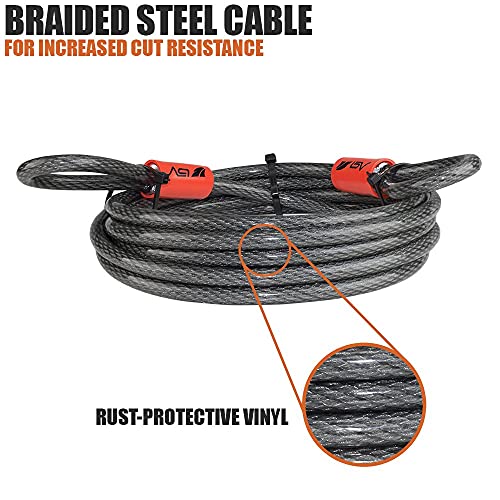 BV 30FT Security Steel Cable with Double Loops, Thick Heavy Duty Braided Steel Flex Cable, Bike Lock Cable 3/8 Inch for U-Lock Padlock, Vinyl Wrap for Corrosion Protection (Set of 2) | The Storepaperoomates Retail Market - Fast Affordable Shopping