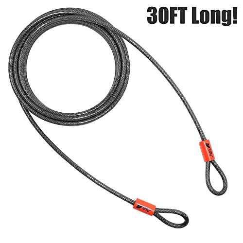 BV 30FT Security Steel Cable with Double Loops, Thick Heavy Duty Braided Steel Flex Cable, Bike Lock Cable 3/8 Inch for U-Lock Padlock, Vinyl Wrap for Corrosion Protection (Set of 2) | The Storepaperoomates Retail Market - Fast Affordable Shopping