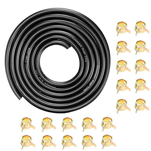 CocoMocart 9.85-Foot Length Stretchy 1/4 Inch ID Fuel Line+20pcs 2/5″ ID Hose Clamps for Kawasaki Kohler Briggs & Stratton Small Engines