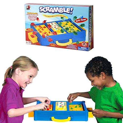 Scramble – Shape Matching Family Board Game! Sorting Shapes Fast Before The Time is Up & Pieces Pop Out! Play Solo/with Friends. 12-Shape Junior Version Plates Included!