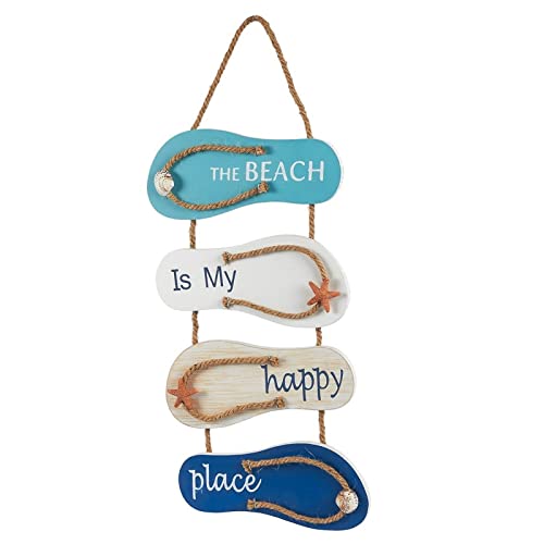 Juvale Wooden Beach Wall Hanging Decor Sign, Flip Flop Beach Decorations for Home, Bathroom, Living Room, Bedroom, Dining Room, The Beach is My Happy Place (8.5×20 In)