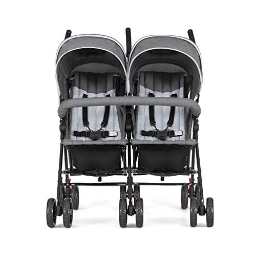 Dream On Me Volgo Twin Umbrella Stroller in Gray, Lightweight Double Stroller for Infant & Toddler, Compact Easy Fold, Large Storage Basket, Large and Adjustable Canopy