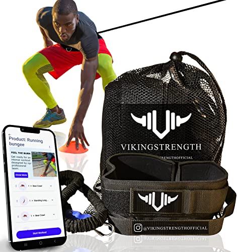 Vikingstrength – 360° Resistance Running Training Bungee Band (Waist) for Speed, Fitness Agility, Speed Strength – Gym Equipment for Football, Basketball, Solo or Partner + V-Strength Workout App