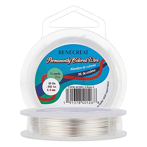 BENECREAT 20 Gauge Wire Jewelry Silver Copper Wire Tarnish Resistant Beading Wire for Craft Jewelry Making, Wreaths, Weaving, Pendant Wrapping, 33 Feet