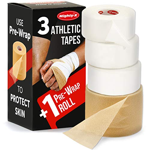Premium White Athletic Tape – 3pk Zinc Oxide Tape + Pre-wrap – Easy Tear Sports Athletic Tape