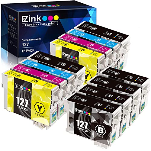 E-Z Ink (TM Remanufactured Ink Cartridge Replacement for Epson 127 T127 to use with NX530 625 WF-3520 WF-3530 WF-3540 WF-7010 WF-7510 7520 545 645 (6 Large Black, 2 Cyan, 2 Magenta, 2 Yellow) 12Pack