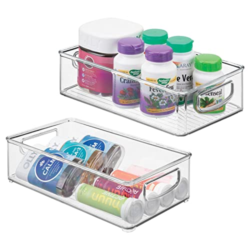 mDesign Small Plastic Bathroom Storage Container Bins with Handles for Organization in Closet, Cabinet, Vanity or Cupboard Shelf, Accessory Organizer – Ligne Collection – 2 Pack – Clear