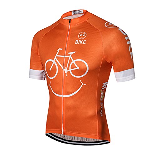 Weimostar Men’s Cycling Jersey Mountain Bike Jersey Biking Shirt Jacket 2020 Short Sleeve MTB Clothing Smile Orange Size L
