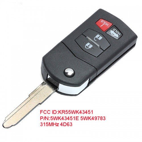 Keyecu Flip Remote Key Fob 315MHz 4D63 for Mazda 6 2009-2010 FCC ID: 5WK43451 5WK49783