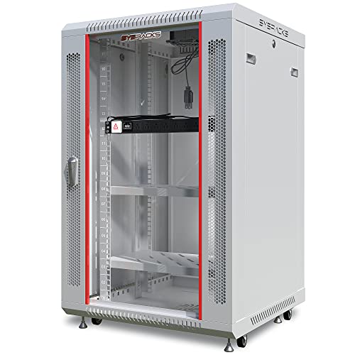 Sysracks 18U Wall Mount Gray IT Network Av Data Server Rack Cabinet Enclosure 24 Inch Depth – 2 Shelves – 8-Way PDU – Fan – Casters – Hardware