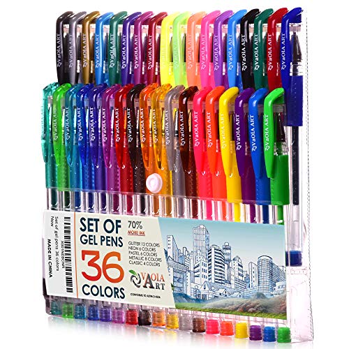 VaOlA ART Color Gel Pens – Gel Pens for Kids – Coloring Pens – Gel Pens Set – Pen Sets for Girls – Spirograph Pens – Pen Art Set – Artist Gel Pens – Sparkle Pens for Kids – 36 Gel Pens – Arts Pens