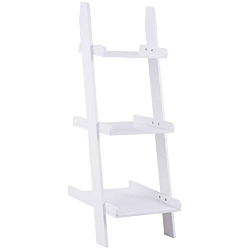 Giantex Ladder Shelf, 3.7 Ft Tall Wooden White Ladder Bookshelf, Easy to Assemble, Perfect Size for Bathroom, 3-Tier Small Wood Corner Ladder Shelf