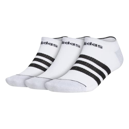 adidas Men’s 3-Stripe No Show Socks (3-Pair), White/Black/Clear Onix Grey, Large