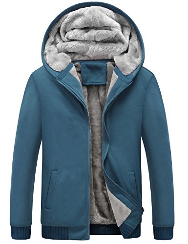 Yeokou Mens Zip Up Hoodies Winter Heavyweight Jackets Sherpa Fleece Lined Warm Coats(Blue-XL)
