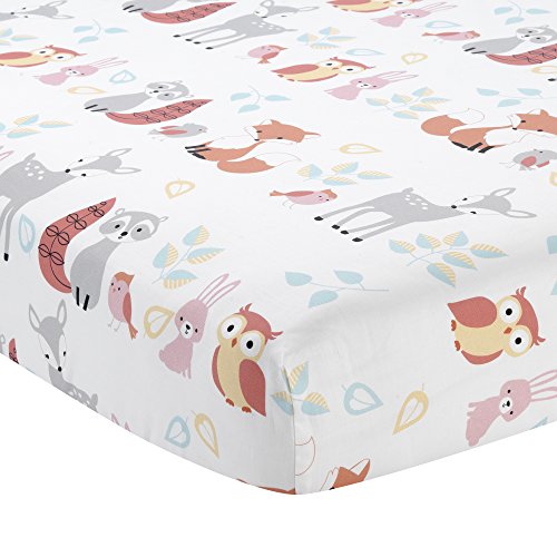 Lambs & Ivy Little Woodland Animals Fitted Crib Sheet, White