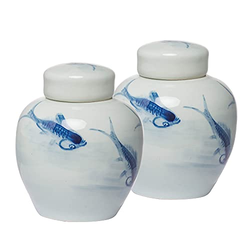 A&B Home Koi Lids, Small, Set of Two Jar, Set of 2, Blue