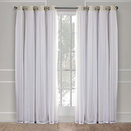 Exclusive Home Catarina Layered Solid Room Darkening Blackout and Sheer Grommet Top Curtain Panel Pair, 52″x96″, Sand