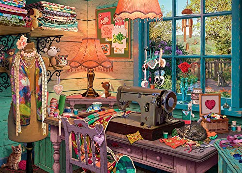 Ravensburger The Sewing Shed 1000 Piece Jigsaw Puzzle for Adults – Every Piece is Unique, Softclick Technology Means Pieces Fit Together Perfectly, White