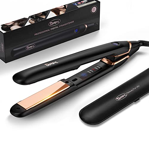 Deogra Titanium Flat Iron, Flat Iron Hair Straightener, Flat Iron Curling Iron in One, Hair Straightener and Curler 2 in 1, Ideal Gift for Woman, Touch Control, with Travel Pouch, 1 Inch, Black