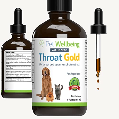 Pet Wellbeing Throat Gold for Dogs & Cats – Vet-Formulated – Soothes Throat Discomfort, Hoarseness, Leash Strain, Occasional Cough – Natural Herbal Supplement 4 oz (118 ml)