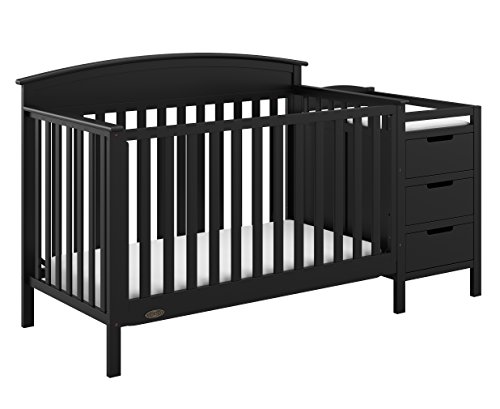 Graco Benton 4-in-1 Convertible Crib and Changer (Black) – GREENGUARD Gold Certified, Crib and Changing Table Combo, Water-Resistant Changing Pad, Converts to Toddler Bed, Daybed & Full-Size Bed