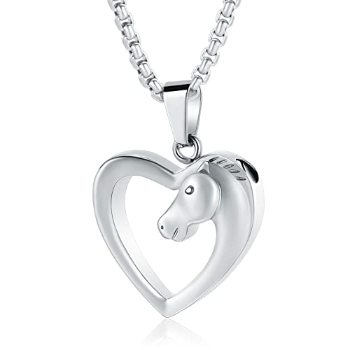 EternityMemory Horse in My Heart Stainless Steel Cremation Jewelry Necklace Urn Keepsake Pendant +Box+Fill Kits