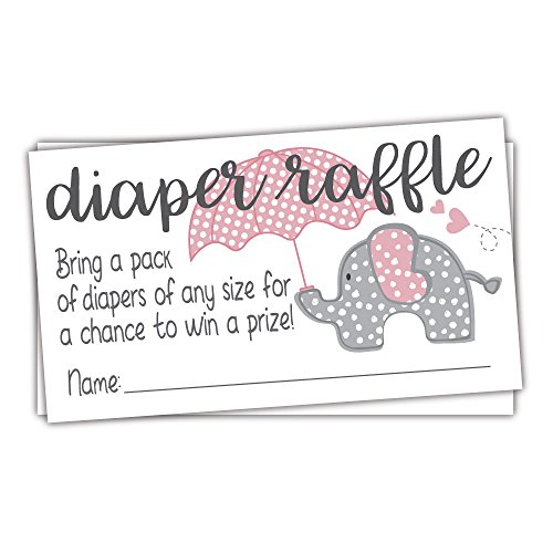 Pink Elephant Diaper Raffle Tickets (50 Count) – Girl Baby Shower Game
