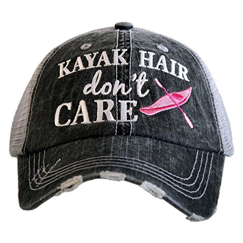 KATYDID Kayak Hair Don’t Care Baseball Cap – Trucker Hat for Women – Stylish Cute Sun Hat (Gray Hot Pink)