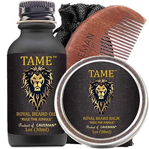 Beard Oil Conditioner 3-in-1 Set by Caveman – Tame and Strengthen with Beard oil and Moisturize with Beard Balm – Smooth and Finish with Beard comb