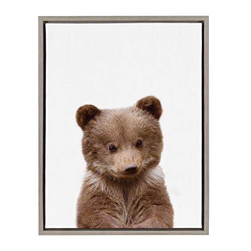 Kate and Laurel Sylvie Baby Bear Animal Print Portrait Framed Canvas Wall Art by Amy Peterson, 18×24 Gray