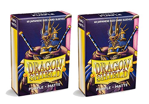 Dragon Shield Bundle: 2 Packs of 60 Count Japanese Size Mini Matte Card Sleeves – Matte Purple