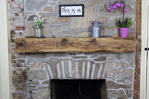 Fireplace Mantel Shelf – Hand Hewn Wood Barn Beam – Authentic Reclaimed Wooden Rustic Shelving 66 Inches