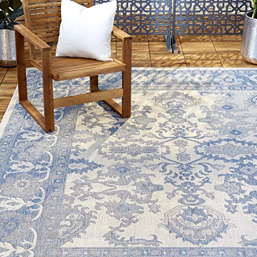 Home Dynamix Nicole Miller Patio Country Ayana Indoor/Outdoor Area Rug, 5’2″x7’2″, Traditional Gray/Blue