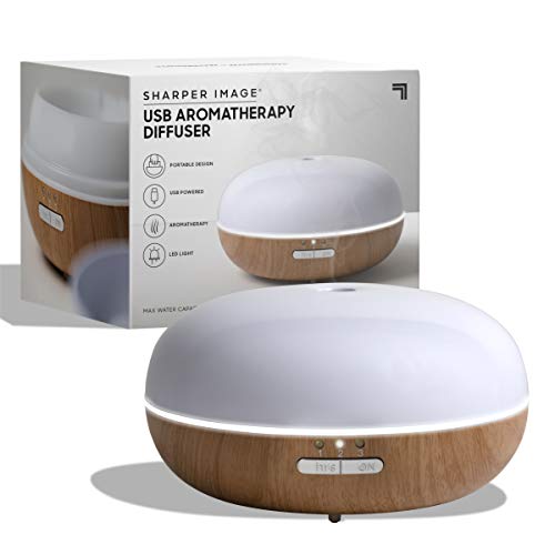SHARPER IMAGE Essential Oil Aromatherapy Small Mist Diffuser, 3.4 Ounce Capacity, Faux Light Wood