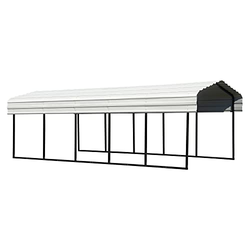 Arrow Shed 10′ x 24′ x 7′ Carport Car Canopy with Galvanized Steel Horizontal Roof, Garage Shelter for Cars and Boats, Eggshell