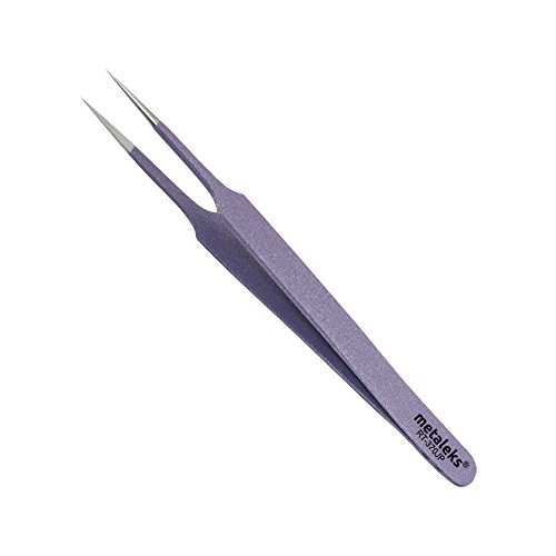Metaleks Purple Eyelash Extension & Ingrown Hair Tweezer Pointed Tip Precision Extra Sharp and Perfectly Aligned for Eyelash Extension & Ingrown Hair Treatment & Splinter Removal For Men and Women
