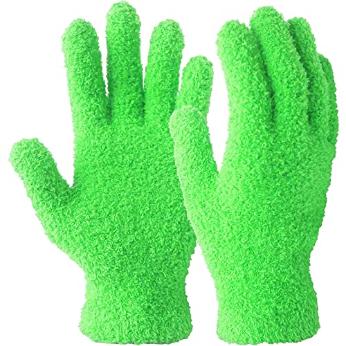 Evridwear Microfiber Dusting Gloves, Dusting Cleaning Glove for Plants, Blinds, Lamps and Small Hard to Reach Corners (Green L/XL)