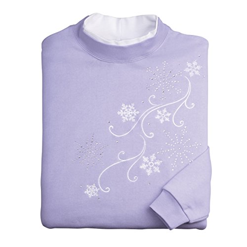 Embroidered Cascading Snowflakes Long Sleeve Crew Neck Sweatshirt – Purple and White