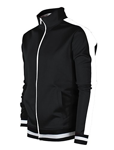 SCREENSHOTBRAND-51700 Mens Urban Hip Hop Premium Track Jacket – Slim Fit Side Taping Basic-Black-Medium