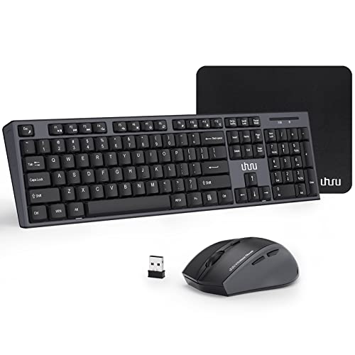 Wireless Keyboard and Mouse, UHURU Full-Size Wireless Mouse and Keyboard Combo with Mouse Pad, 2.4GHz USB Wireless Keyboard for Laptop, Computer, PC, Compatible with Mac, Windows XP/7/8/10