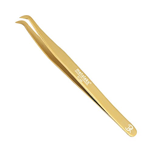 Tweezers for Eyelash Extension Hand Crafted Surgical Stainless Steel L Shape Tip Tweezers. (Golden Titanium Coated.)