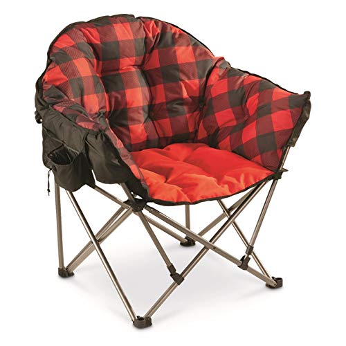 Guide Gear Club Camping Chair, Oversized, Portable, Folding with Padded Seats, 500-lb. Capacity, Red Plaid