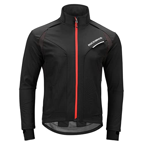 ROCKBROS Cycling Jackets for Men Winter Bike Jackets Thermal Windproof Jacket for Men Cold Weather Cycling Running Hiking Black Red