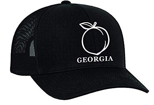 Heritage Pride Georgia Peach Embroidered Trucker Hat-Black,Black Mesh,White Embroidery
